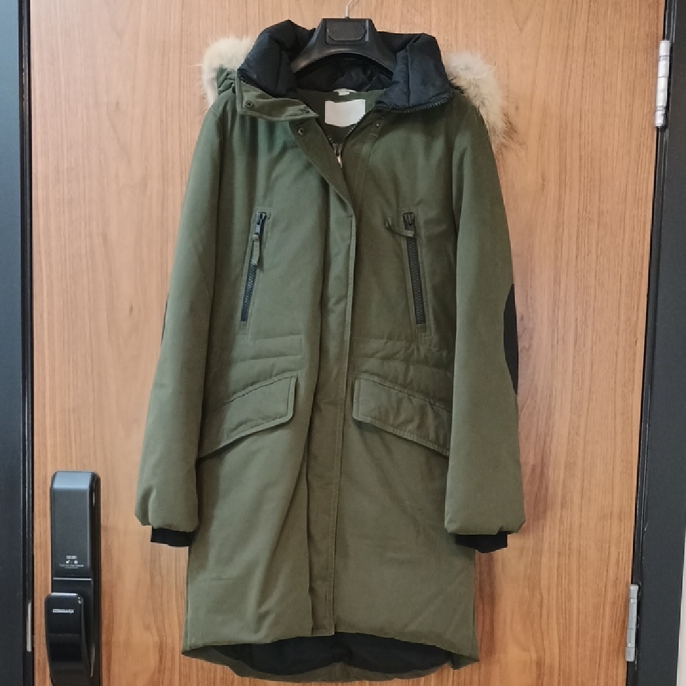 Soia & Kyo Olive Green Down Coat with Fur Hood XS